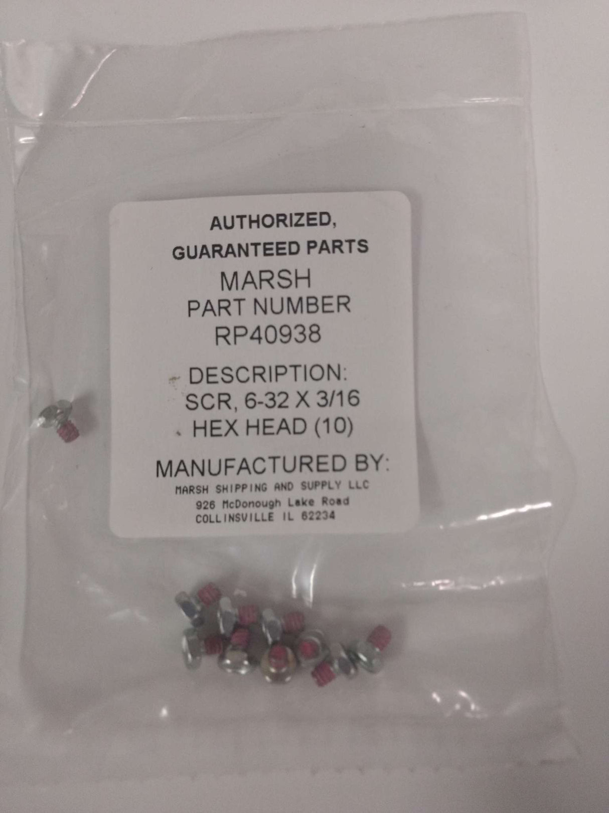 RP40938 SCR, 6-32 X 3/16 Hex Head (Pkg of 10) For Blade